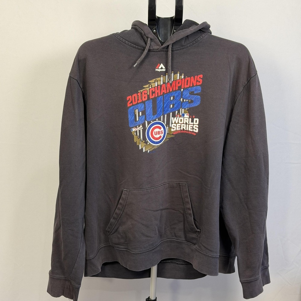 Chicago Cubs Hoodie Mens 2XL Gray MLB Baseball 2016 World Series Champs Majestic